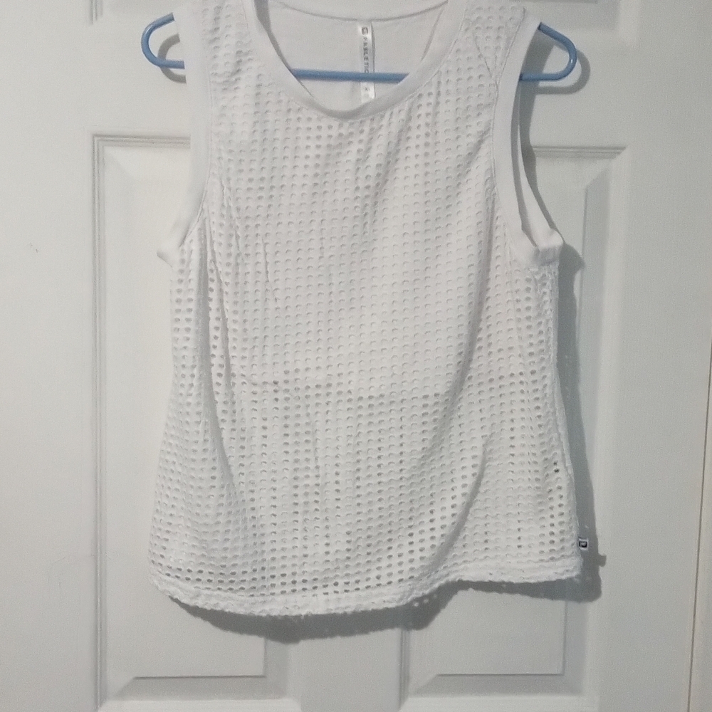 Fabletics White Eyelet Scoop Neck Tank